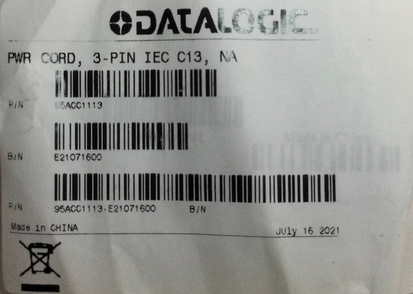 Datalogic Power Cable PN# 95ACC1113