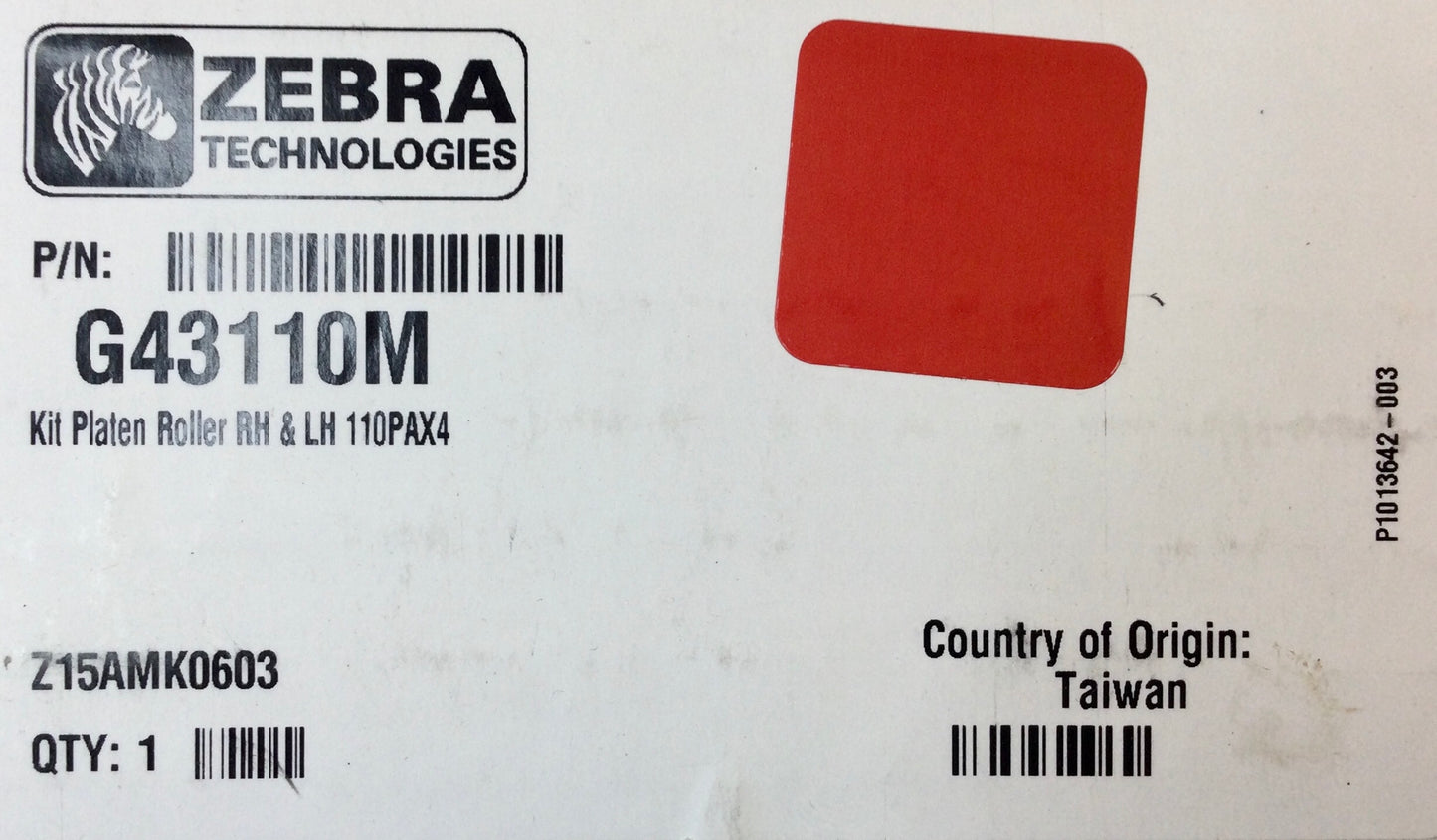 ZEBRA 110PAX4 - PN# G43110M PLATEN ROLLER RH & LH