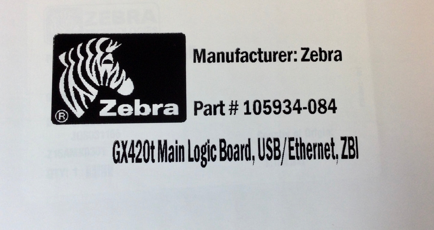 Zebra GX PN# 105934-084 - Main Logic Board USB/Serial/Ethernet, ZBI